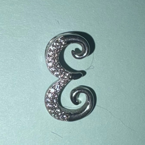Jewelry - Sterling Silver925 Vintage Letter E In Script with CZ Accents Pendant